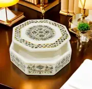 Octagon White Marble Jewelry Box | Abalone Shell Inlay Trinket Box | Handmade Ge