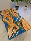 Live edge epoxy ocean table, epoxy dining table, dining stone epoxy table Decor