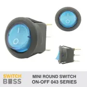MINI ROUND TOGGLE SWITCH - Blue Full LED Printed 12v On Off SPST Rocker Switch