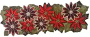 Christmas Red Poinsettia Table Runner 36x13" Fully Beaded Holiday Beautiful
