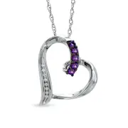 Amethyst and Natural Diamond Accent Looping Heart Pendant in Sterling Silver