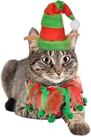 Vehomy Cat Christmas Costume Elf Hat and Bell Collar Xmas Pet Costume Accessories for Cat and Puppy 2Pcs
