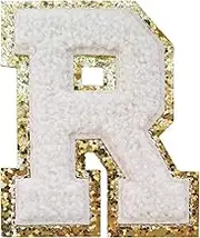 3Pcs Letter Patches Varsity Glitters Chenille,SPRT Iron on White Letter Patch,Alphabet Cloth Patch for Team Costume Decoration 3.1in Height R (3 Pieces)