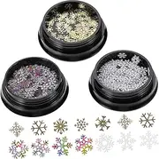 Healeved 3 Boxes Christmas Nail Art Ornaments Christmas Decor Kit Hat Xmas Post Clutch Nail Art Charms Hand Pet Nail Jewelry Elk 3D Snowflake Nail Charms Stopper Nail Glitter Chain Sequins