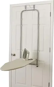 [Household Essentials] 144222 Over The Door Small Ironing Board with Iron Holder, Natural Cotton Cover