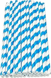 [Haobase] 50Pcs Paper Drinking Straws, Biodegradable Paper Straws for Drinking Cocktail, Coffee, Cold Drinks (Blue)