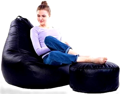 Lazy Bean Bag Chair Sofa Footstool Cover Without Beans Faux Leather Size 4XL