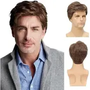 Men's short wig brown layered natural synthetic Halloween cosplay costume wig (Brown, 4Inch)