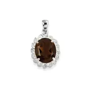 Sterling Silver Rhodium Smoky Quartz u0026 Diamond Pendant