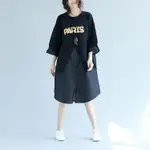 【現貨】👗👗實拍嗆口小辣椒大尺碼女裝大碼寬松牛仔拼接字母繡花韓版大碼女裝連衣裙襯衣襯衫T恤