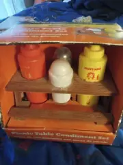 Vintage Original Mr. Bar-B-Q Inc. Picnic Table Condiment Set Ketchup Mustard S&P