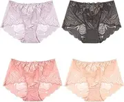 [FARZAH] Women Panties Female Underwear Ladies Mid Rise Briefs Womens Comfy Hipster Panties Ladies Lace Maxi Briefs Underwear Underwear Cotton Knickers Cotton Full Comfort Fit Underwear， Pack Of 4(Color:A,Size