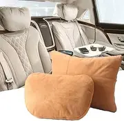 Kwak's Headrest Waist Cushion Set, Maybach Design S Class Super Soft Car Headrest Pillow Lumbar Support Fraud Suede Cover PP Cotton Filling Cushion (Brown)