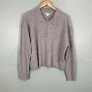 Anthropologie Pilcro The Jensen Cashmere Cropped Polo Sweater Gray Grey XL