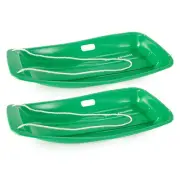 Slippery Racer Downhill Kids Toddler Plastic Toboggan Snow Sled, Green (2 Pack)