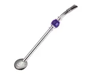 Straw Spoon Creative Durable Stainless Steel Multifunctional Drinking Ladle for Home-Purple