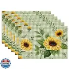 Bright Blooming Sunflowers Placemats Set of 6,12x18 Inch Green Checkered Line