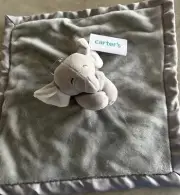 Carter’s Lovey Gray Elephant Plush Baby Security Blanket Satiny Type Trim
