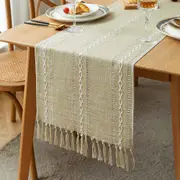 Farmhouse Table Runner Rustic Linen Boho Table Runner for Dining Christmas Party Holiday Decorations-Yellow