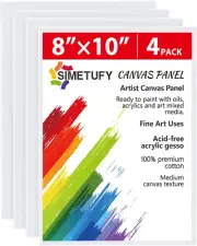 4 Pack 8X10 Inch Canvas Boards Canvas Panels-Gesso Primed Acid-Free 100% Cotton