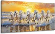 [XLMDYYSW] Large Horse Canvas Wall Art Rustic Running Horse Pictures Wall Decor Sunset Wild Animals Painting Prints for Living Room Bedroom Home Office Framed (White, 12L" x 24W")