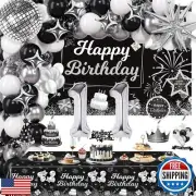 Miidenks 11th Birthday Decorations Set for Boy Girl,Black Silver Happy 11 Bir