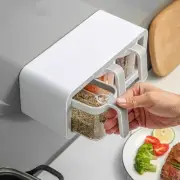 US (Gray With 2 Spoons)Seasoning Box Wall Mount Multi Grid Seasoning Storage Con