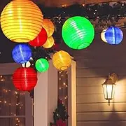 ALLOMN Solar Lantern String Lights, 19.7ft 30LED Waterproof Garden Lantern, String Lights Fair Lights with Fabric Lantern Exterior and Interior Decoration for Christmas, Garden, Home, Yard (Colorful)