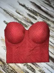 Red Corset Top Fishing net & Diamonds SMALL