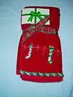 NWT 2 Burgundy Fingertip Towels Embroidered Stockings Braid Ornaments 12"x18"