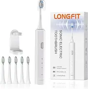 LONG FIT Electric Toothbrush for Adult Ultrasonic, Basic 90 Days Standby 37000VPM Clean Massage Sensitive Modes with 5 Replacement Toothbrush Heads