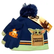 Star Wars The Mandalorian Baby Yoda Beanie Hat & Glove Set Child Size Blue Green