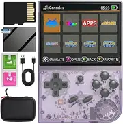 RG35XX Handheld Game Console , Dual System Linux+GarlicOS 3.5 Inch IPS Screen Built-in 64G TF Card 6831 Classic Games Support HDMI TV Output with Portable Bag (Transparent Purple)