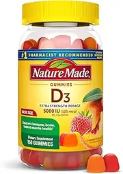 Nature Made Vitamin D3 125 mcg (5000 IU) Gummies, 150 Count for Bone Health†