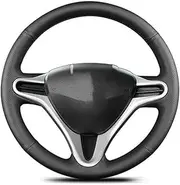 JDFHQT Car Steering Wheel Cover, Fit 2009-2013, for City 2009-2013, for Jazz, for 2009-2013, Insight 2010 Hand-Stitched Leather Car Steering Wheel Cover(Black White Thread)
