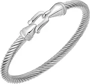 [DUOMIAO] Stainless Steel Twisted Cable Wire Bracelets with Hook Clasp Stylish Roman Digital Bangle Bracelet for Women Girl, 57mm, no gemstone