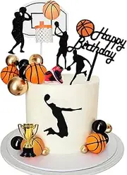 25 PCS Basketball Cake Toppers Black Gold Balls Cake Decorations Basketball Theme Cake Decoration for Boy Birthday Sport Party Supplies