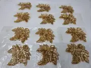 Lot of 12 Gold Bunch of Grapes Beaded Sequined Sew-On Sewing Applique Crafts VTG