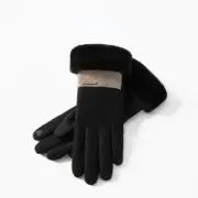 Ladies Faux Wool Gloves Touch Screen Fluffy Faux Fur Trim Outdoor Thermal Casual