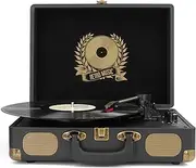 Turntable, Bluetooth Record Player, Vintage Vinyl Record Player - 3-Speed 33/45/78 rpm with Built-in Stereo Speaker, RCA and AUX Input - Black