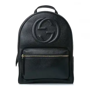 【GUCCI 古馳】536192 經典SOHO系列GG LOGO牛皮金鍊後背包(黑色)