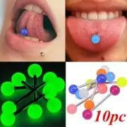 10PCS/Set Glow In The Dark Luminous Barbell Tongue Rings Body Piercing Jewelry