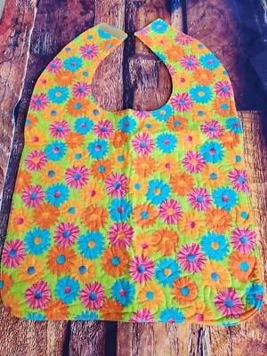 Handmade Adult Special Needs bib quilted Floral neon daisy flowers daisies