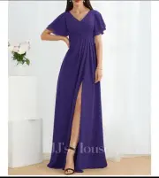 A-line V-Neck Floor-Length Chiffon Bridesmaid Dress #254693 24w color Regency