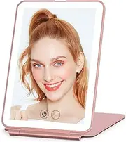 Rechargeable Makeup Mirror with 72Led Lights, Lighted Travel Portable Light up Beauty Mirror, 3 Color Lighting, Dimmable Touch Screen, Tabletop Desk Foldable Cosmetic Mirror with Light(Rosegold)