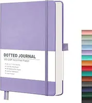 RETTACY Bullet Dotted Journal - A5 Dotted Grid Journal Notebook with 256 Pages, 120 GSM Premium Acid-Free Paper, Bullet Journaling, Sketching, Leather Hardcover, Inner Pocket, 5.7'' × 8.3'' (Purple)