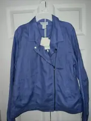 Cynthia Rowley Love Linen Moto Jacket Cool Blue Size Medium