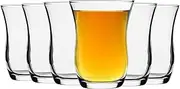 LAV 6 Piece Harman Glass Tea Cup Set - Turkish Style Tulip Glasses for Tea, Coffee - Clear - 95ml