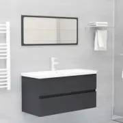 Bathroom Vanity Furniture Set Sink Cabinet With Basin And Mirror Chipboard Grey