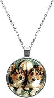 [Diusye] Necklaces for Women, Watercolor Corgi Dog Print Stainless Steel Pendant Necklace Jewelry Birthday Anniversary Wife Girls Friends Gift